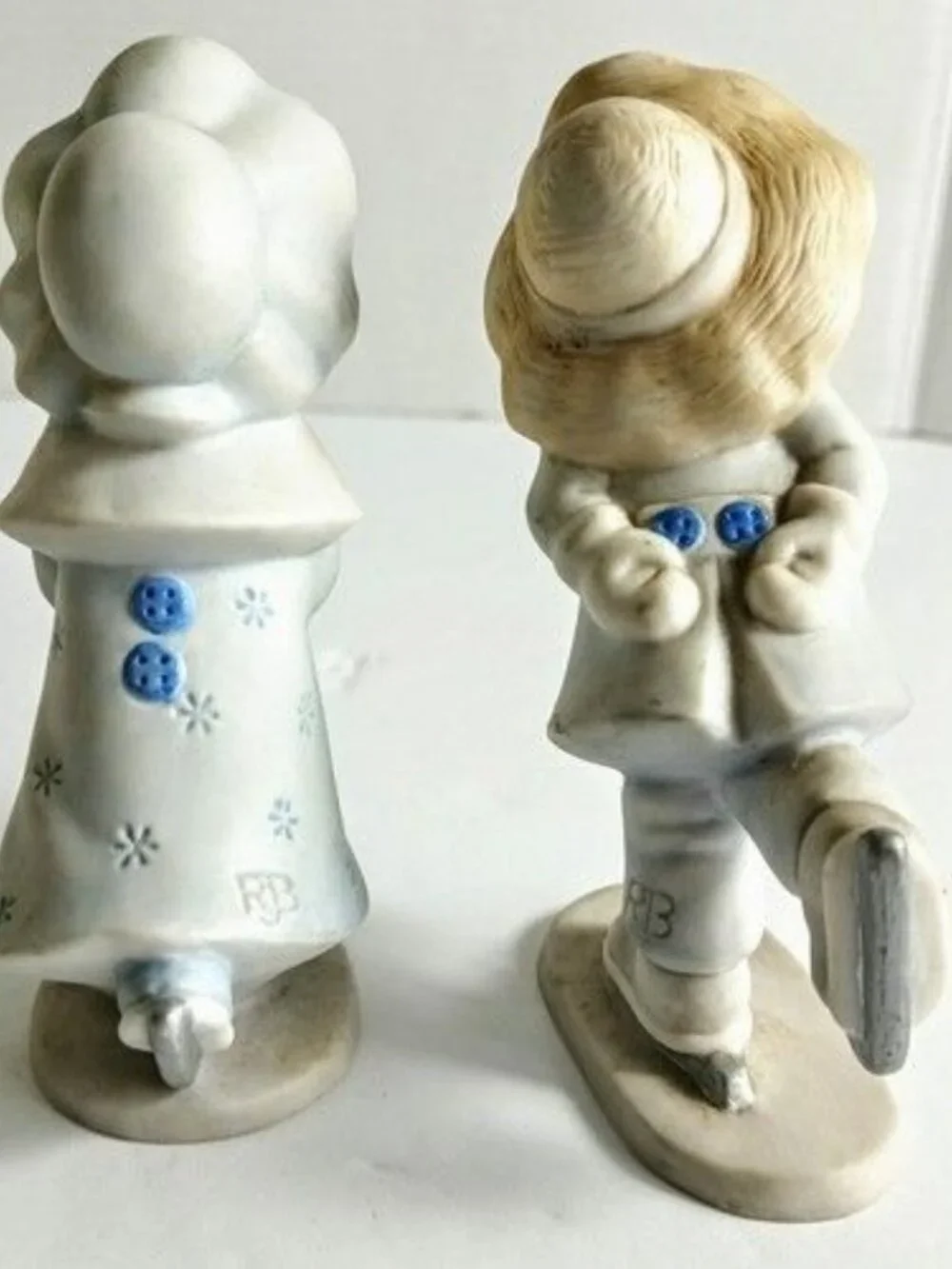 Vintage 1983 Hoga Blue Button Twins Ice Skating Figurine Ceramic Roger Brown